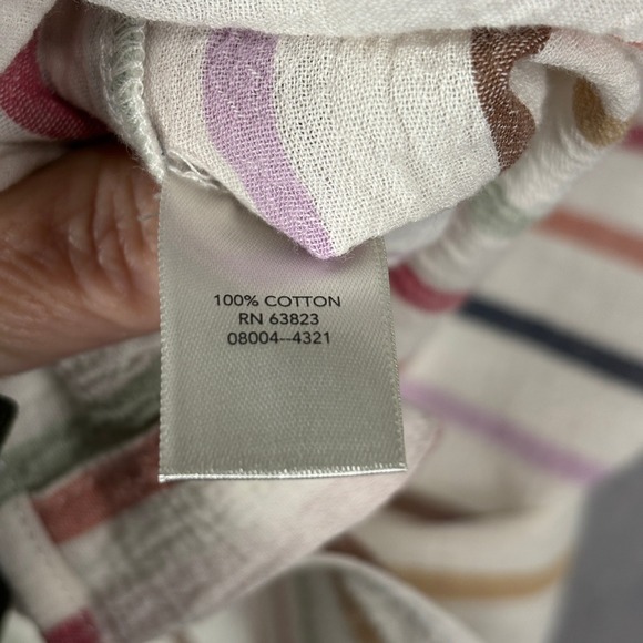 CJ Banks Button Down Striped Top Women 2X Plus Cotton Short Sleeve Coastal Boho - Picture 5 of 8